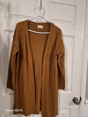 (M)Cozy Open-Front Cable Knit Cardigan Sweater - Mustard